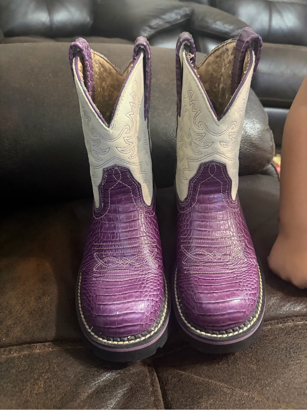 Ariat Kids Purple and Cream Western Pull-On Boots